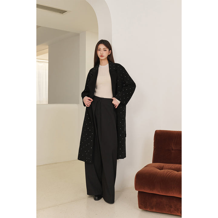 Three Quarters Wrinkled Wide-Leg Suit Pants Black