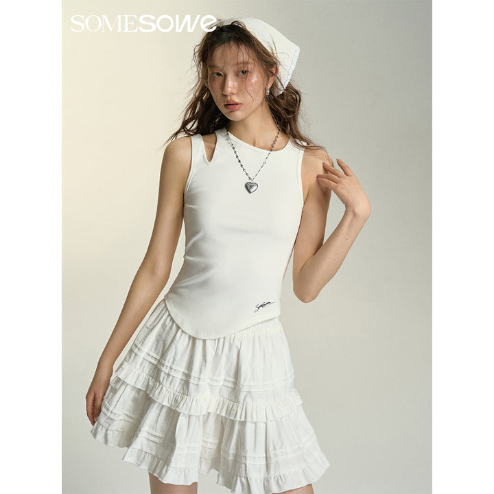 SomeSowe Asymmetry Cutting Knit Vest White