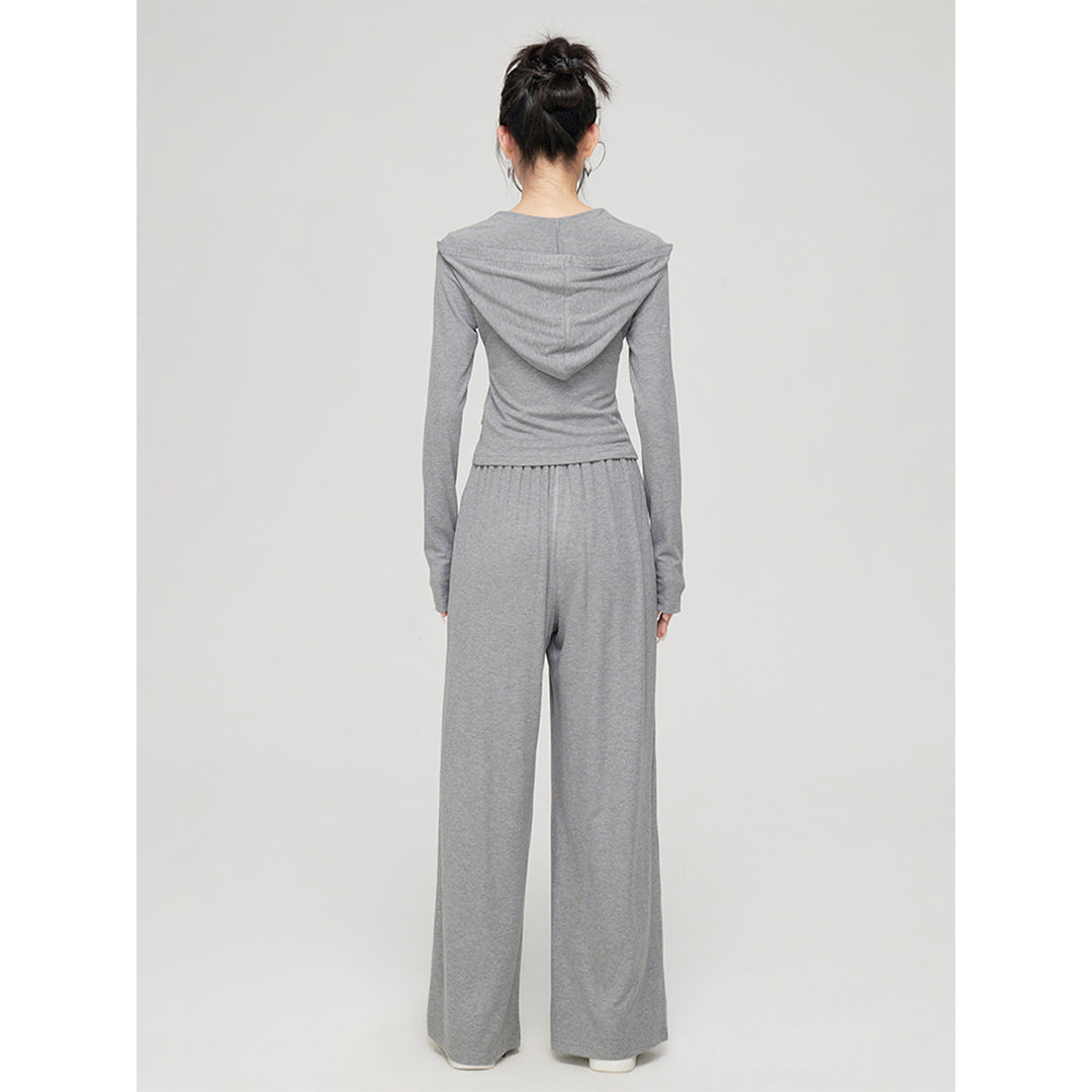 MacyMccoy Pleated Draped Knit Short Top And Wide-Leg Pants Set Gray