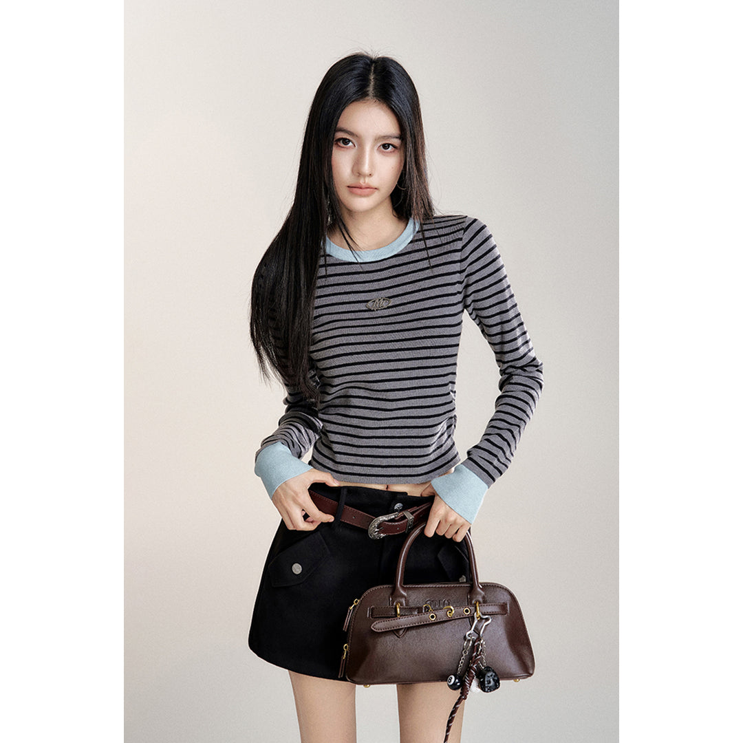 MacyMccoy Striped Slim Knit Top Black Gray