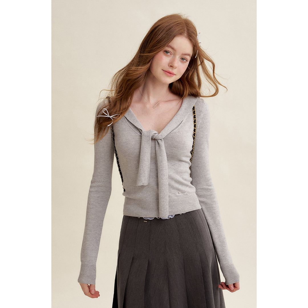 Kroche Blended Woolen Sailor Collar Knit Top Light Gray