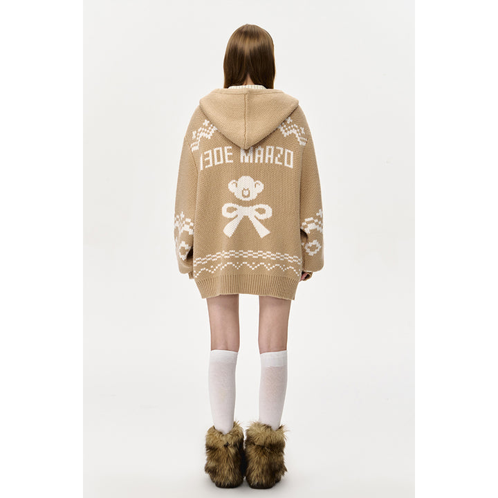 13De Marzo Fair Isle Jacquard Knit Hoodie Khaki