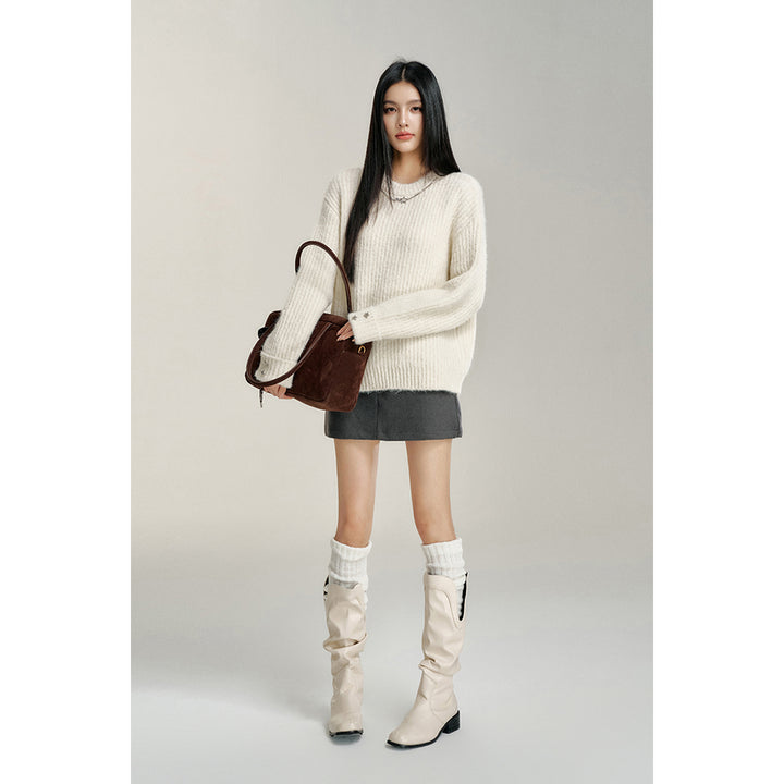 MacyMccoy Chain Loose Knit Sweater White