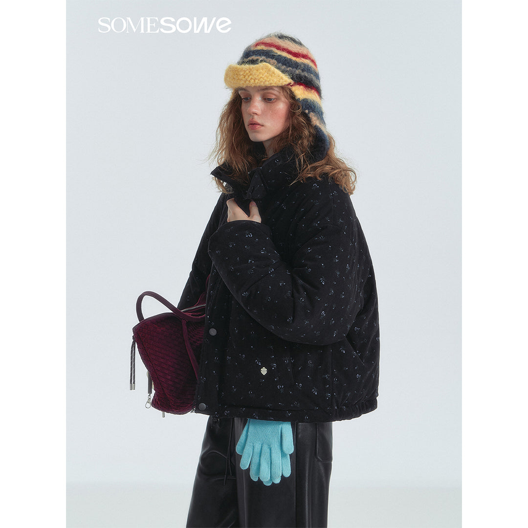 SomeSowe Lace Patchwork Reversible Down Jacket Black