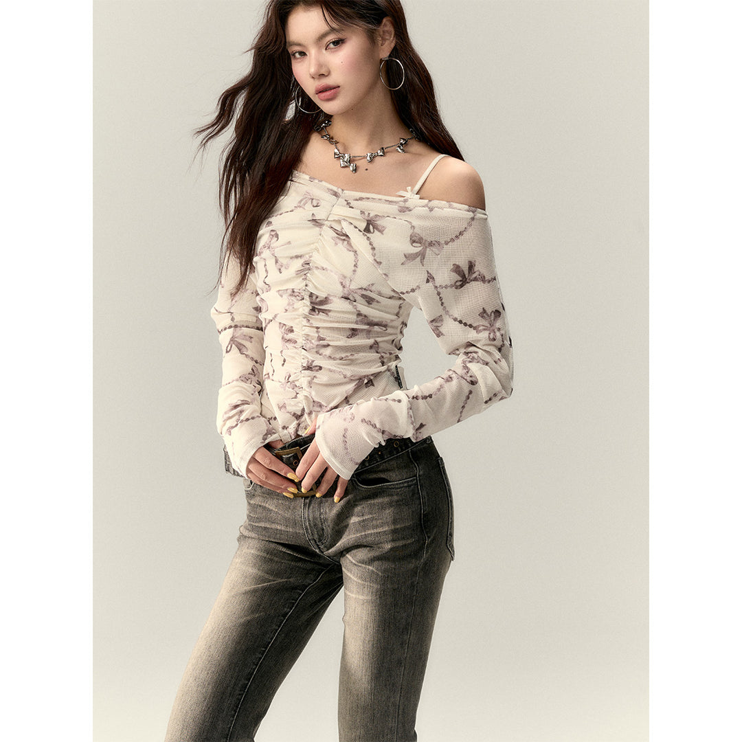 Via Pitti Wrinkled Off-Shoulder Two-Way Slim Top White