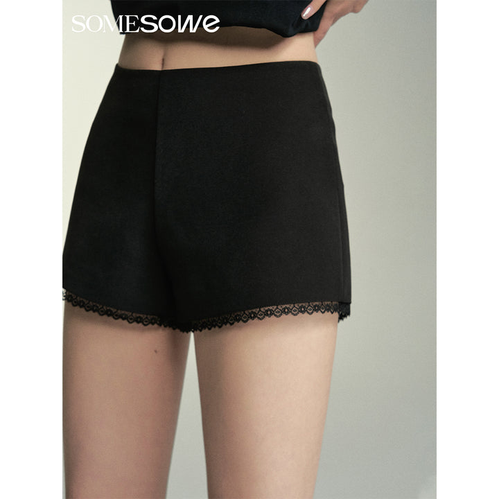 SomeSowe Spliced Lace Bottom Shorts Black