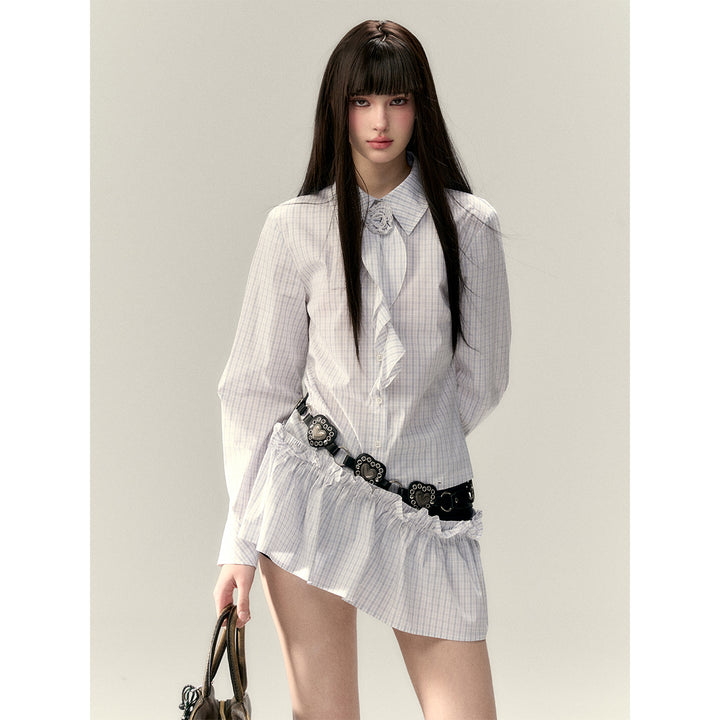 Via Pitti Rose Brooch Detachable Two-Way Shirt Dress White