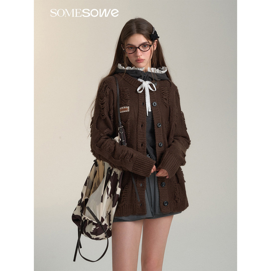 SomeSowe Vintage Destroyed Knit Cardigan Brown