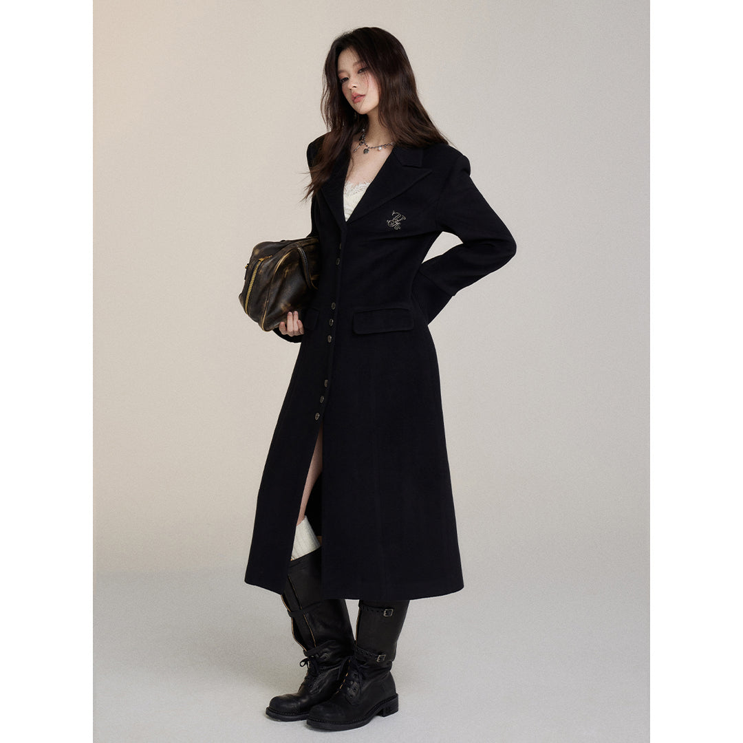 Via Pitti Heavy Patchwork Waisting Long Coat Black