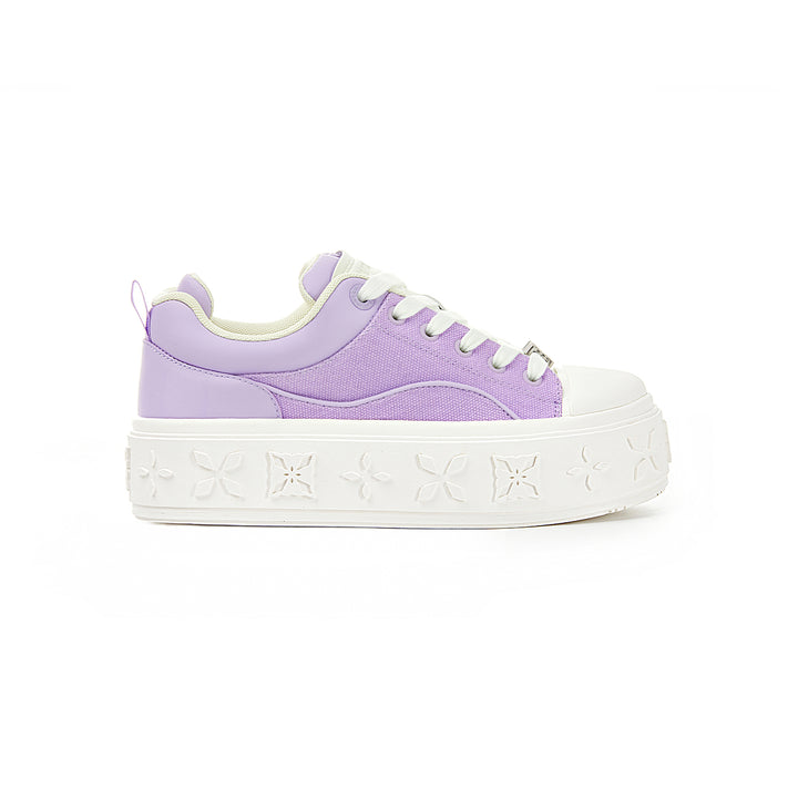 Trapar Waves Embossment Thick-Soled Casual Canvas Sneaker Purple