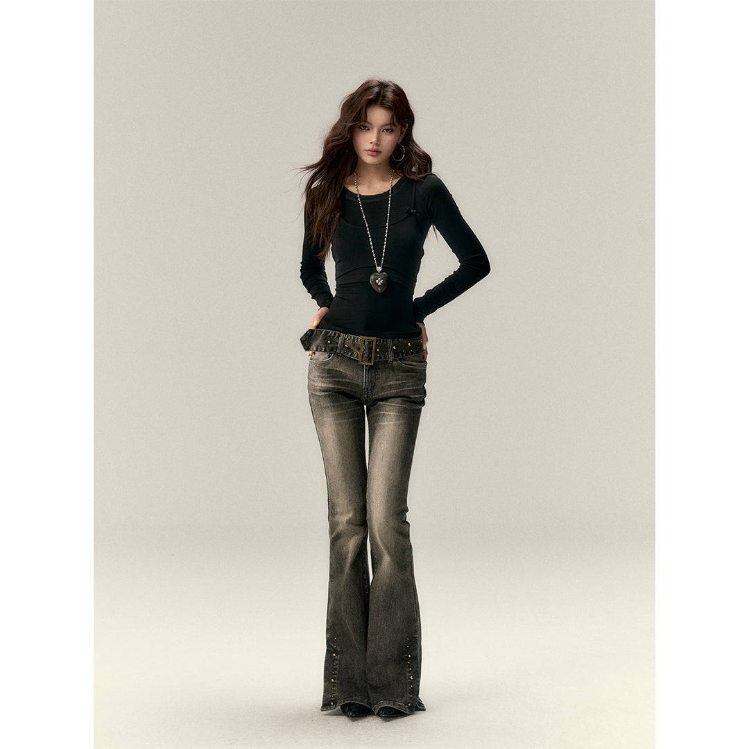 Via Pitti Bow-Knot Vest & Long Sleeve Slim Top Set Black