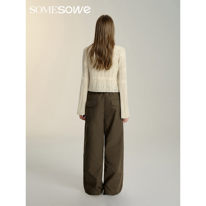 SomeSowe Double Waist Drawstring Wide-Leg Pants Brown