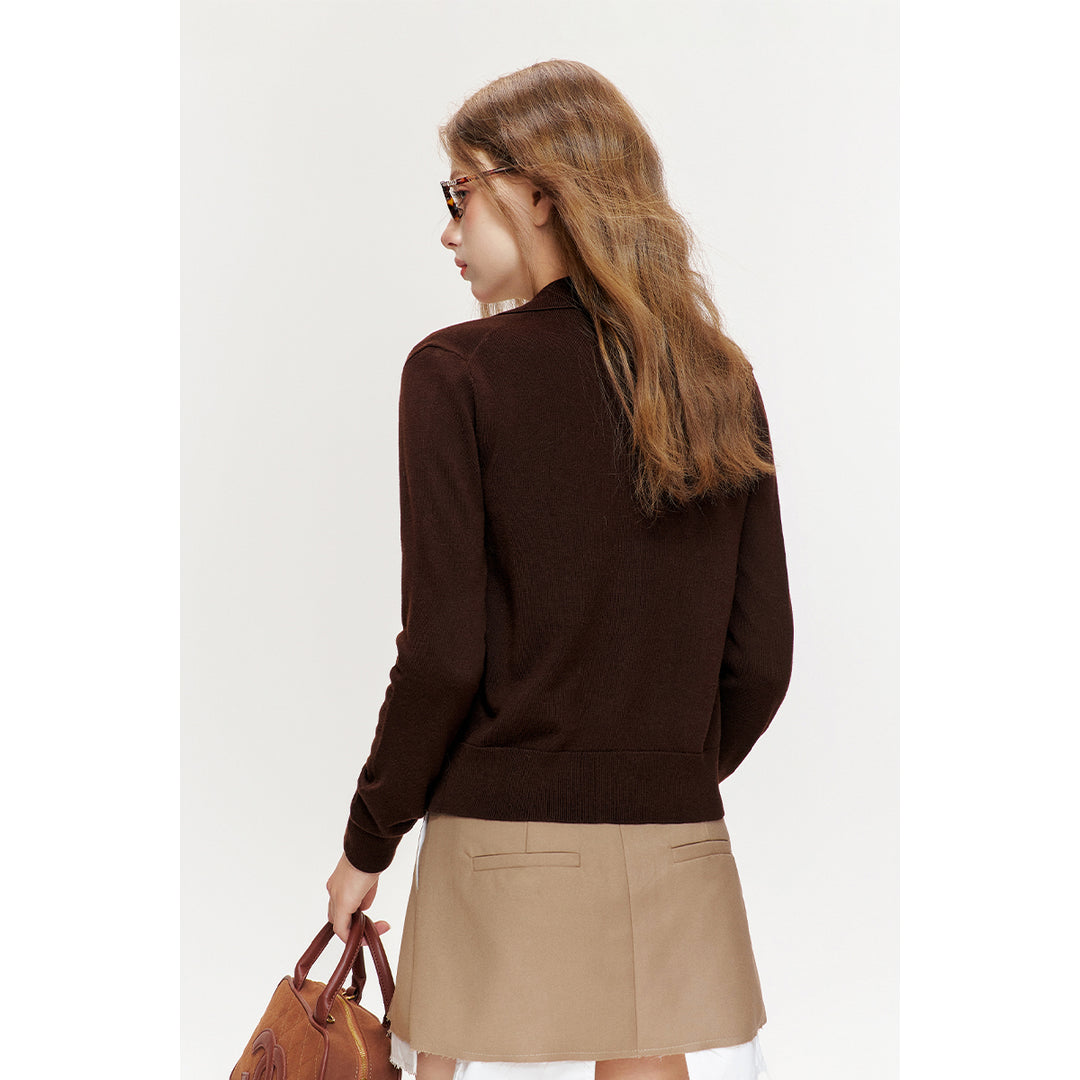 Kroche Shell Button Knitted Polo Cardigan Dark Brown