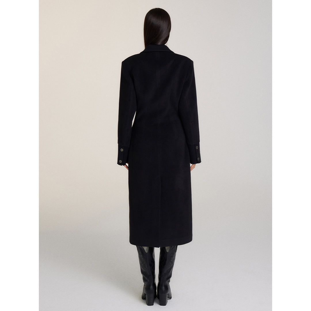 Via Pitti Heavy Patchwork Waisting Long Coat Black