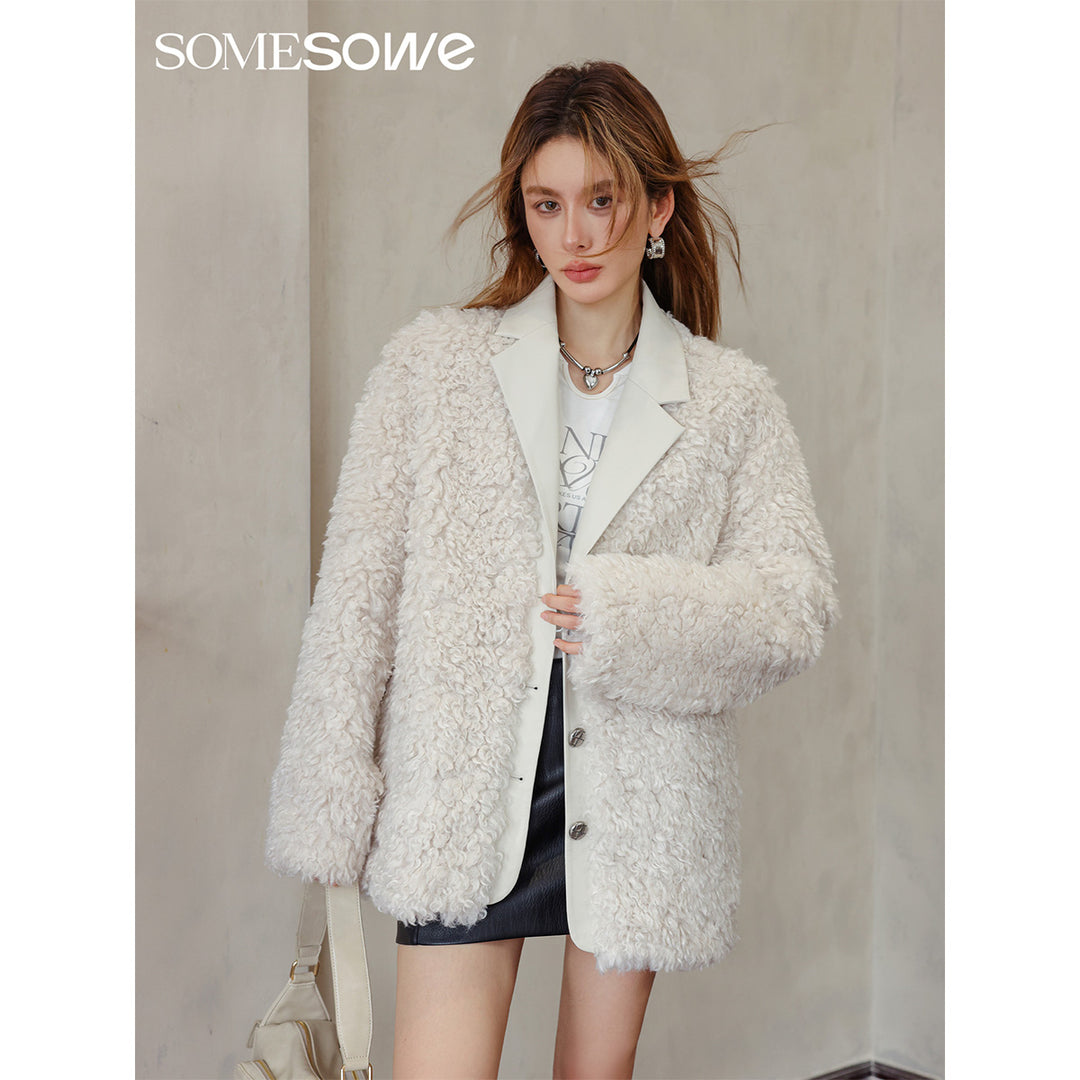 SomeSowe Leather Integrated Furry Jacket Cream - Mores Studio