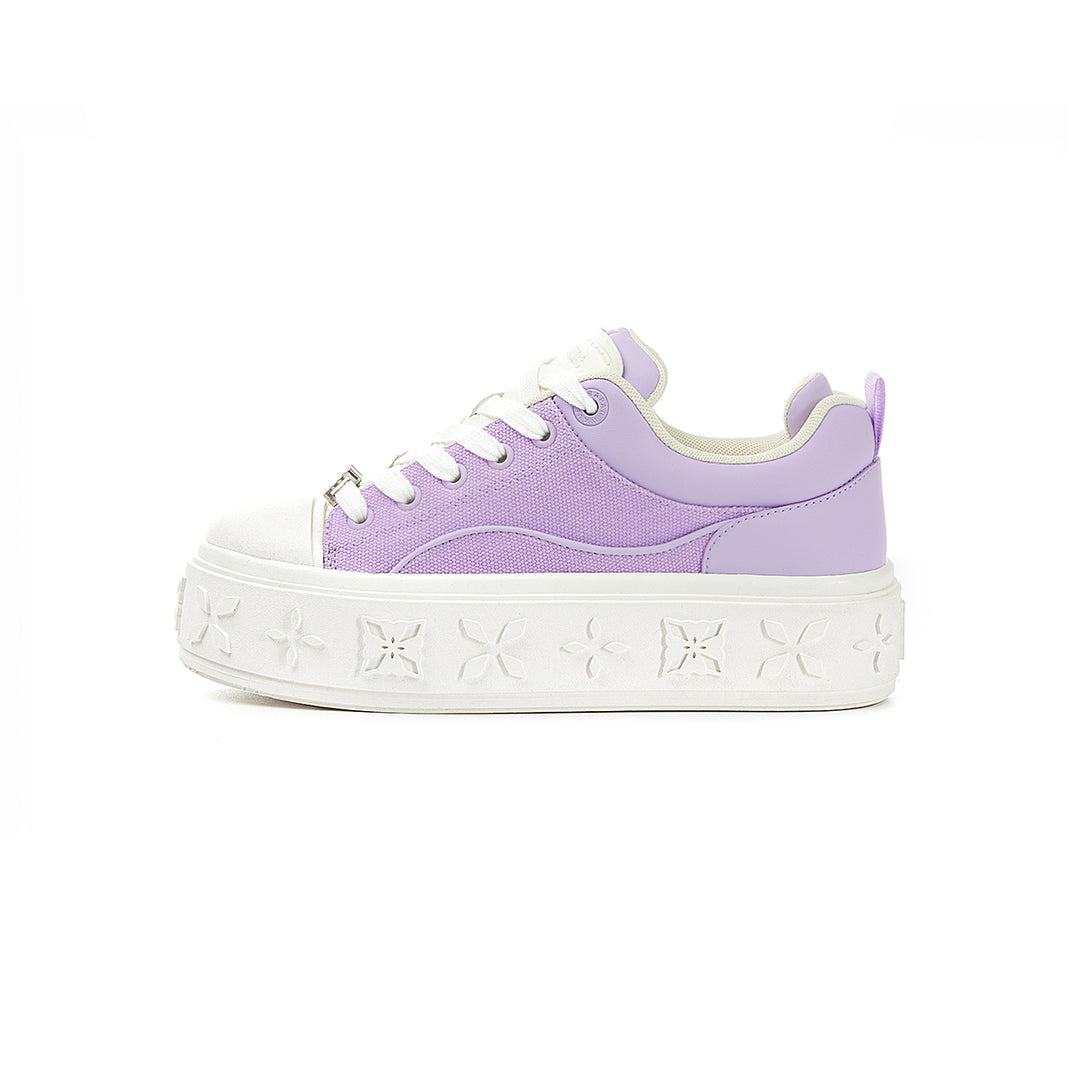 Trapar Waves Embossment Thick-Soled Casual Canvas Sneaker Purple