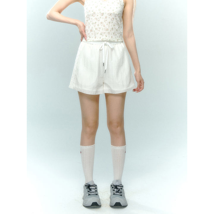 AsGony Lace Patchwork Casual Shorts White