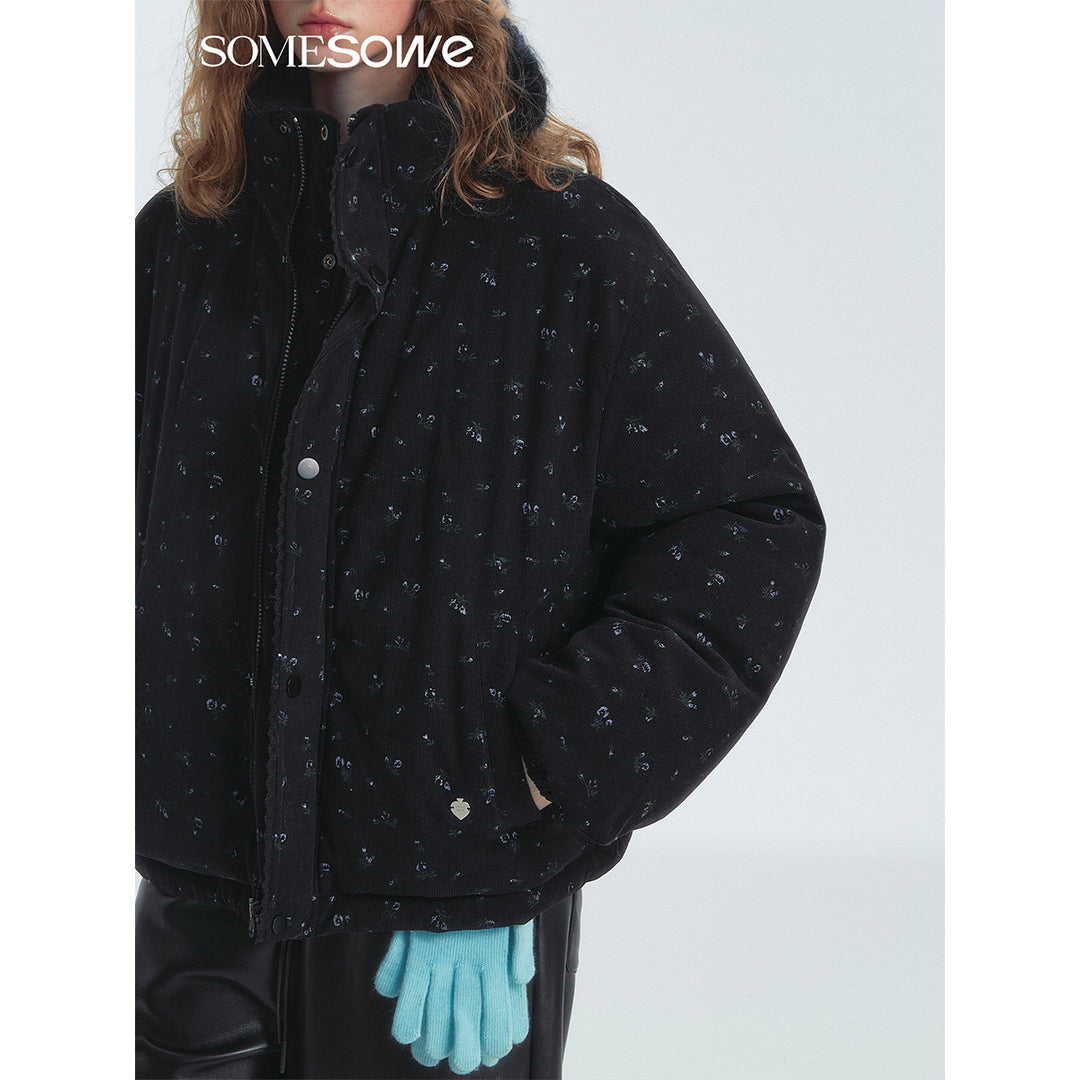 SomeSowe Lace Patchwork Reversible Down Jacket Black