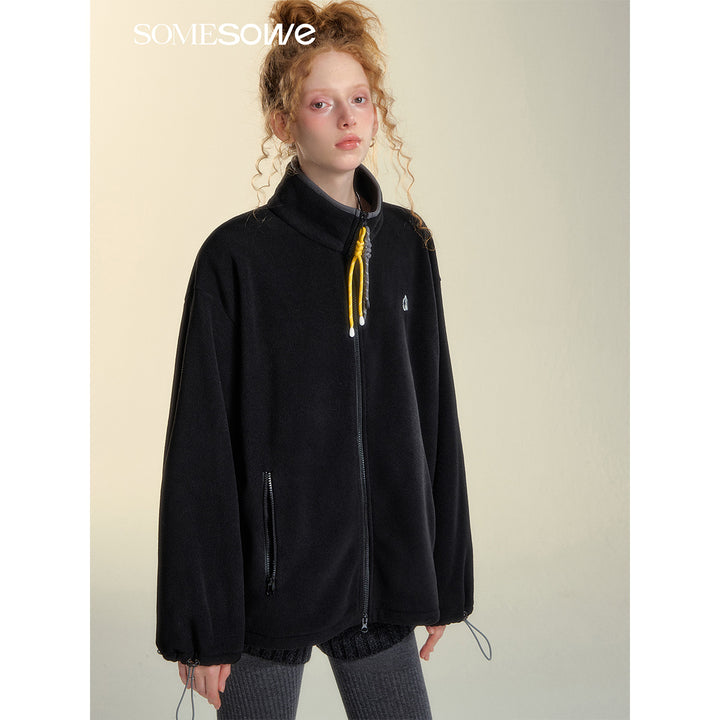 SomeSowe High Collar Fleece Casual Jacket Black