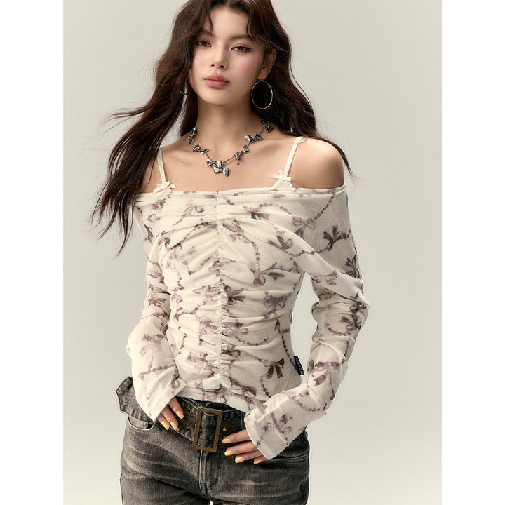 Via Pitti Wrinkled Off-Shoulder Two-Way Slim Top White