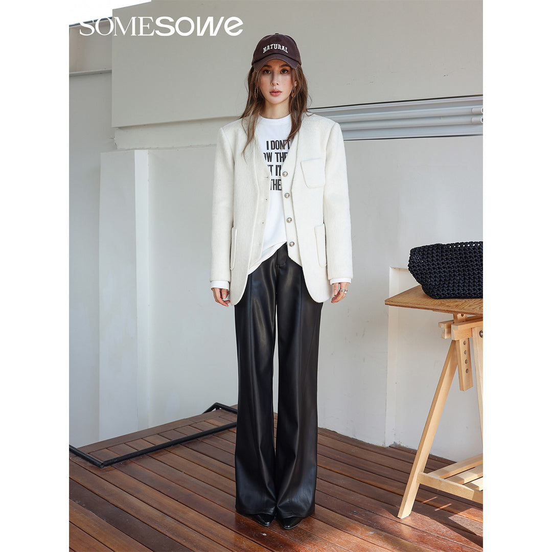 SomeSowe Collarless Fake-2-Piece Blazer - Mores Studio