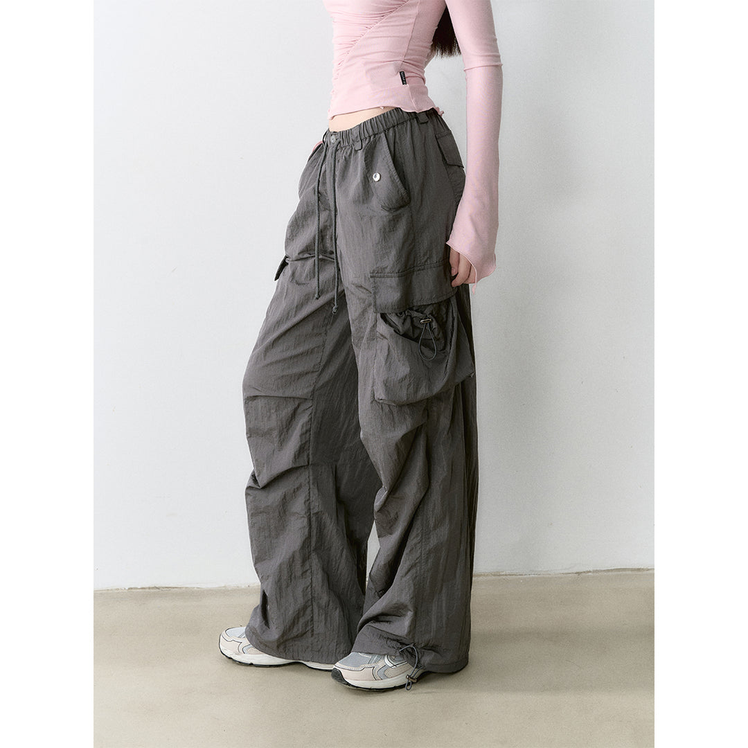 Via Pitti Mesh Big Pocket Casual Cargo Pants Dark Grey