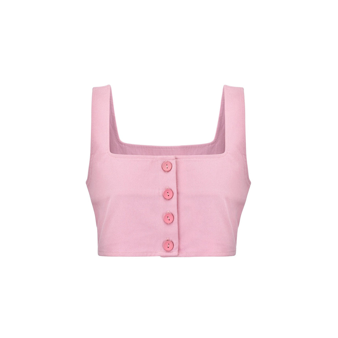 Three Quarters Button Top Vest Pink - Mores Studio