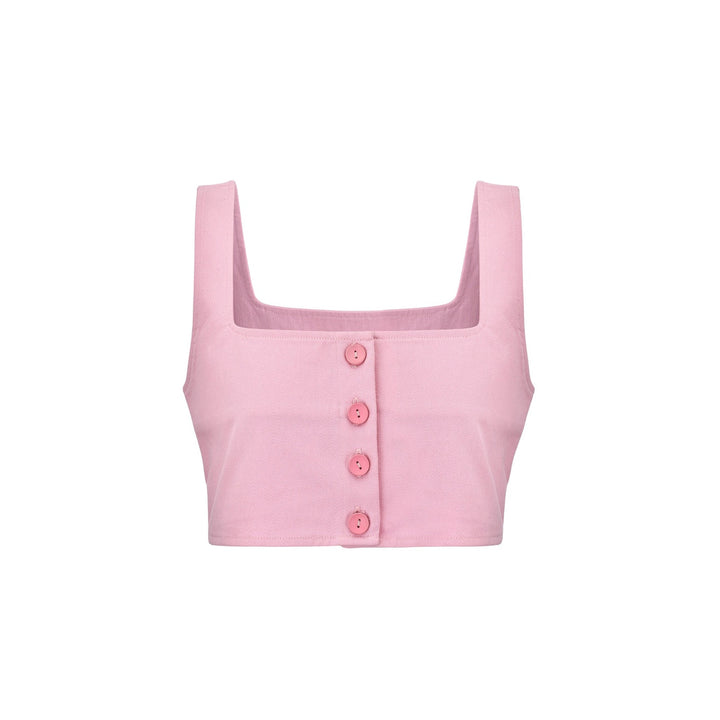 Three Quarters Button Top Vest Pink - Mores Studio