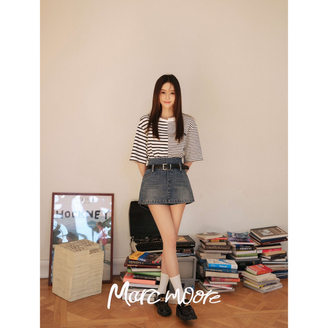 Marc Moore A-Line Denim Skirt Shorts Blue - Mores Studio