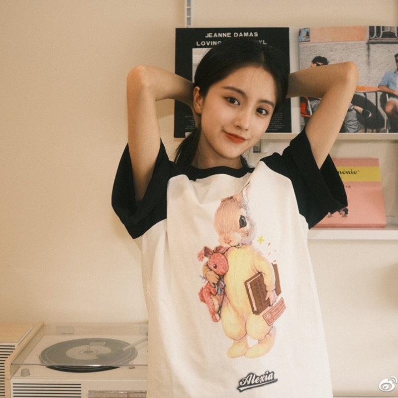 Alexia Sandra Big Rabbit Raglan Tee Black - Mores Studio