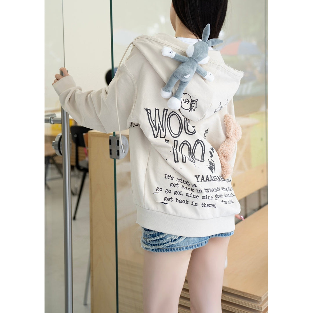 13De Marzo X Looney Tunes Daffy Duck Sketch Zip Hoodie Khaki - Mores Studio