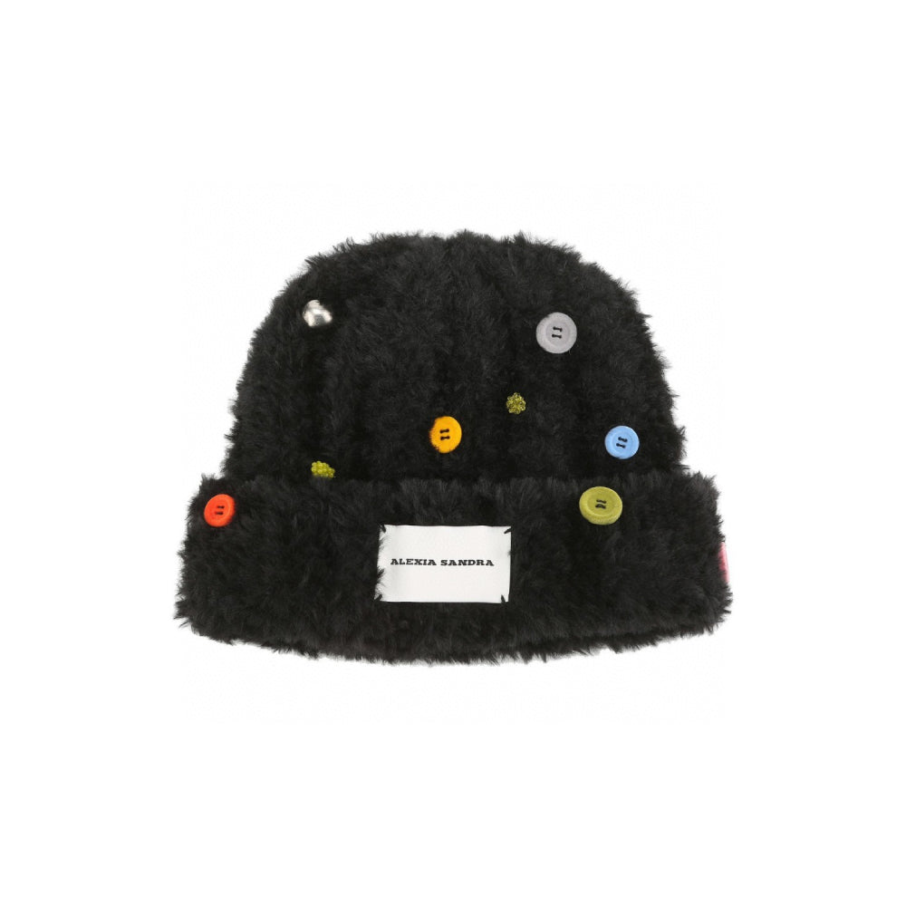 Alexia Sandra Color Button Furry Hat Black - Mores Studio