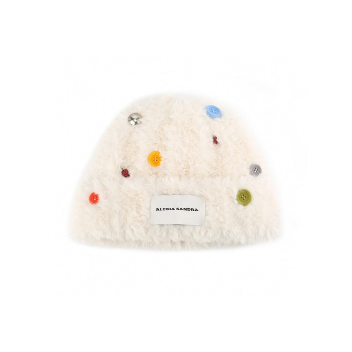 Alexia Sandra Color Button Furry Hat White - Mores Studio