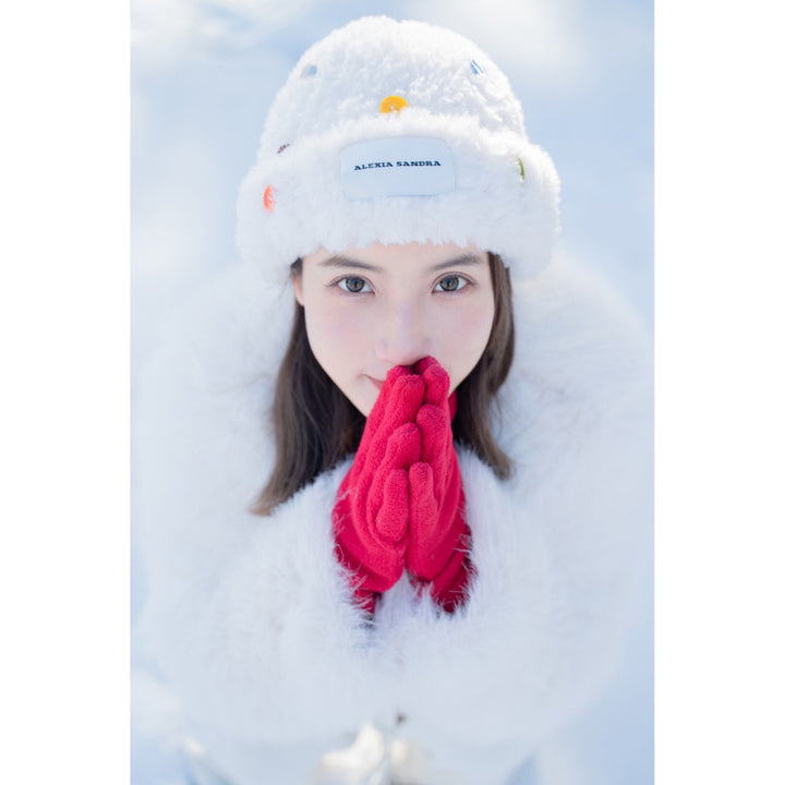 Alexia Sandra Color Button Furry Hat White - Mores Studio