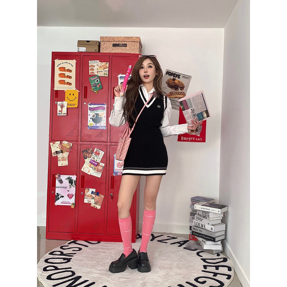 Weird Market X Barbie Contrast Knit Dress Black - Mores Studio