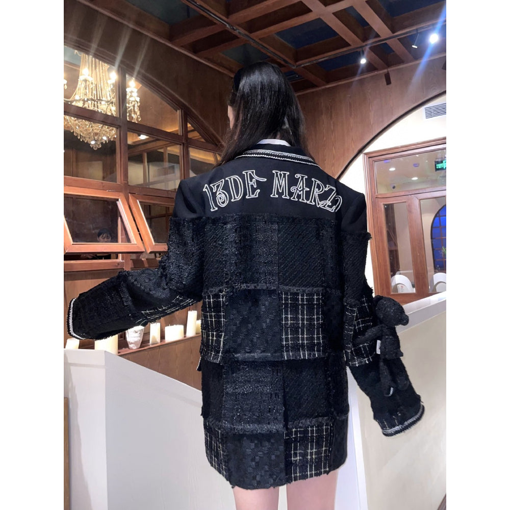 13De Marzo Plush Bear Tweed Patch Suit Jacket Black - Mores Studio