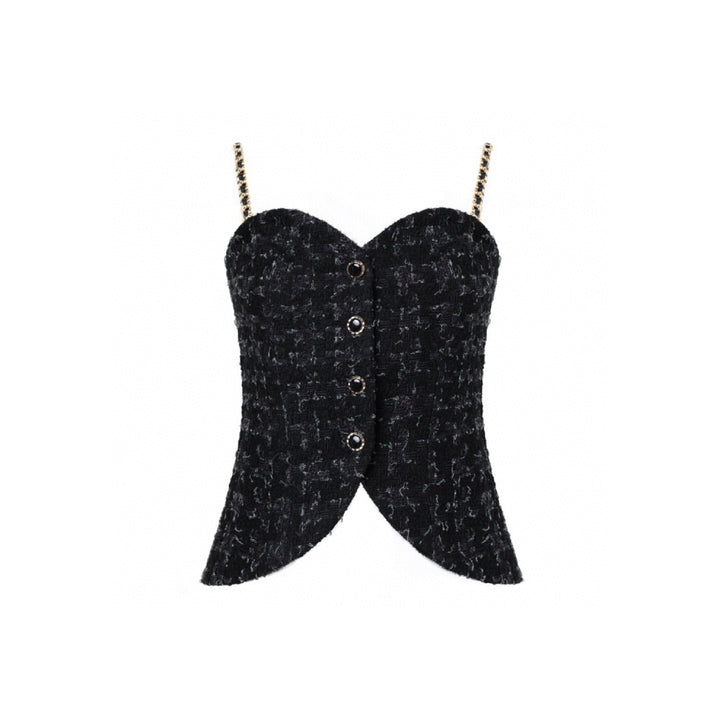 Diana Vevina Tweed Chain Vest Top Black - Mores Studio