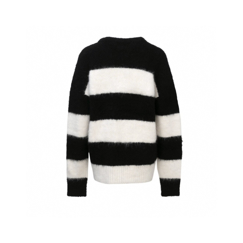 Ann Andelman Embroidery Logo Striped Knit Sweater - Mores Studio