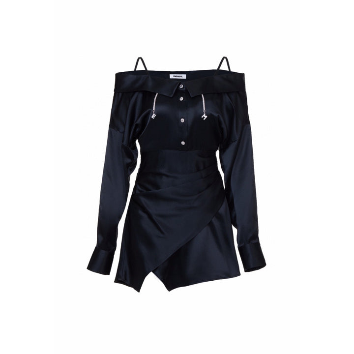 Eimismosol Off-Shoulder Chain Satin Dress Black - Mores Studio