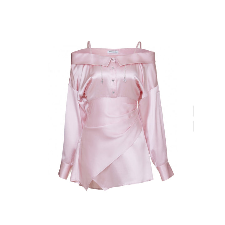Eimismosol Off-Shoulder Chain Satin Dress Pink - Mores Studio