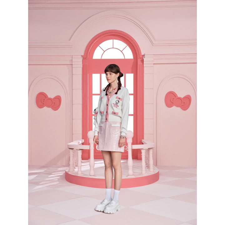 13De Marzo X Hello Kitty Color Blocked Bear Cardigan White - Mores Studio