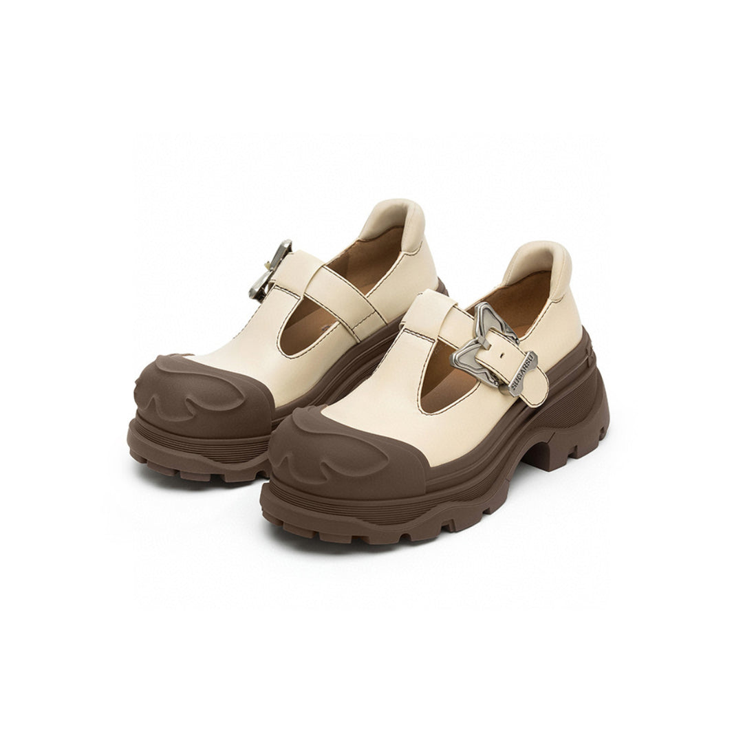 SugarSu Butterfly Buckle Rubber Sole Mary Jane Brown - Mores Studio