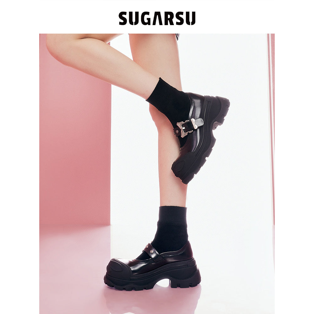 SugarSu Butterfly Buckle Robber Sole Stocking Boots Black - Mores Studio