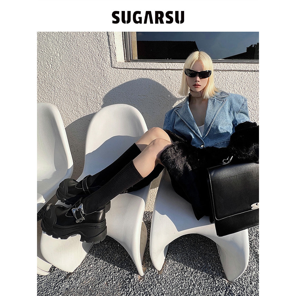 SugarSu Butterfly Buckle Rubber Sole Mary Jane Black - Mores Studio