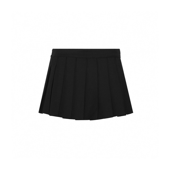 Ann Andelman Embroidery Logo Pleated Short Skirt Black - Mores Studio