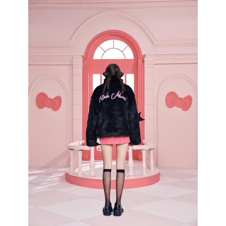 13De Marzo X Kuromi Bear Artificial Mink Coat Black - Mores Studio