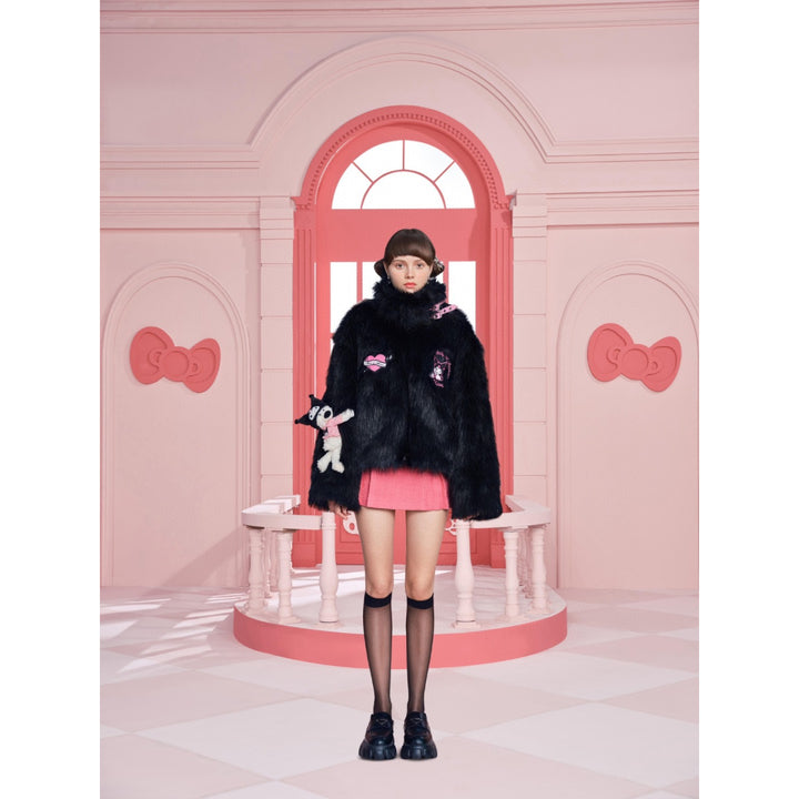 13De Marzo X Kuromi Bear Artificial Mink Coat Black - Mores Studio