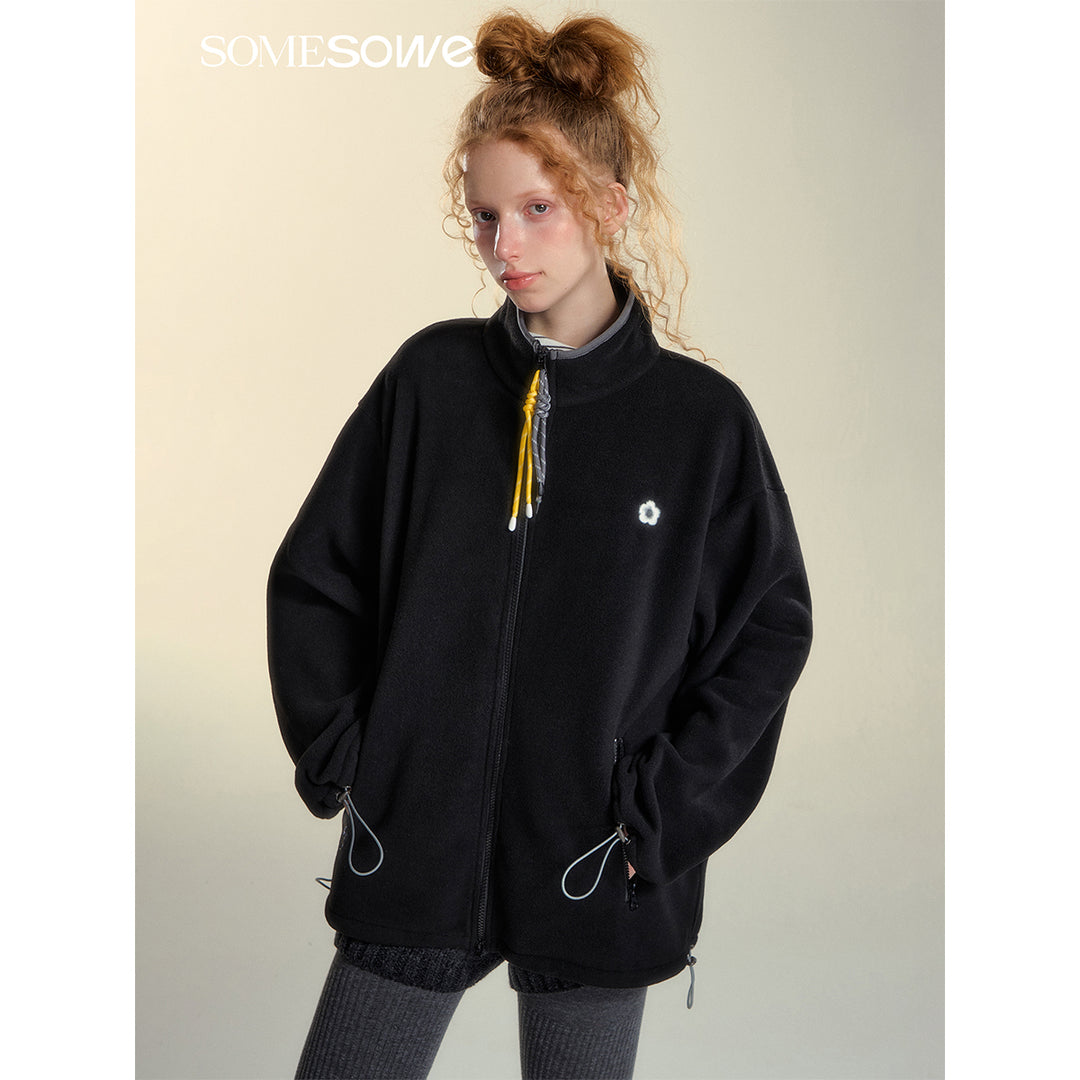 SomeSowe High Collar Fleece Casual Jacket Black