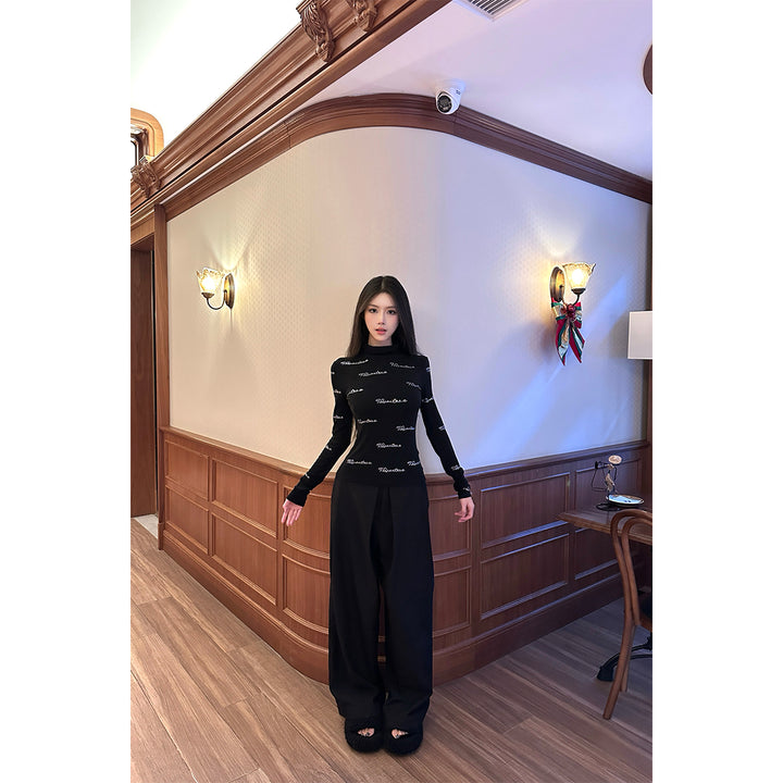 Three Quarters Wrinkled Wide-Leg Suit Pants Black