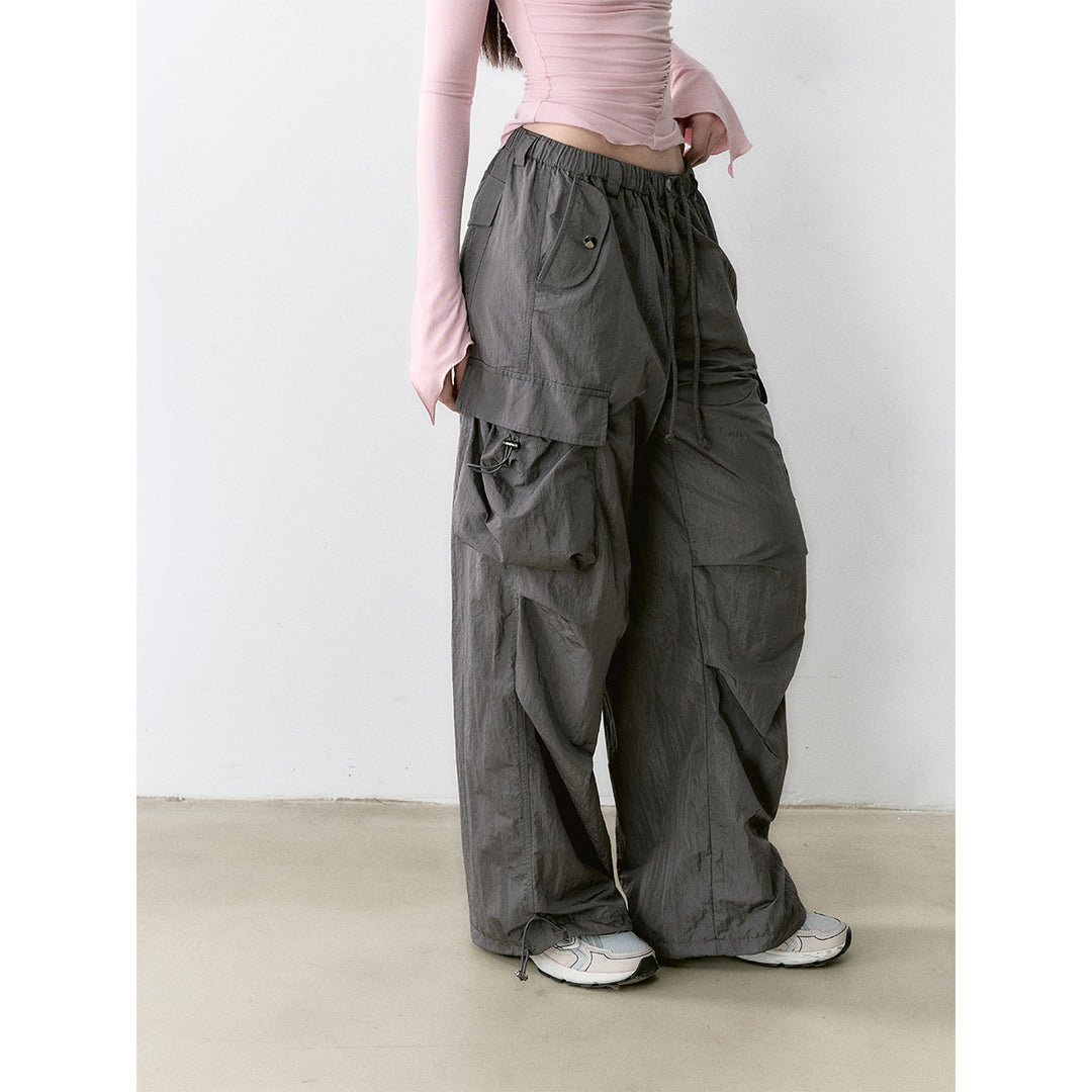 Via Pitti Mesh Big Pocket Casual Cargo Pants Dark Grey